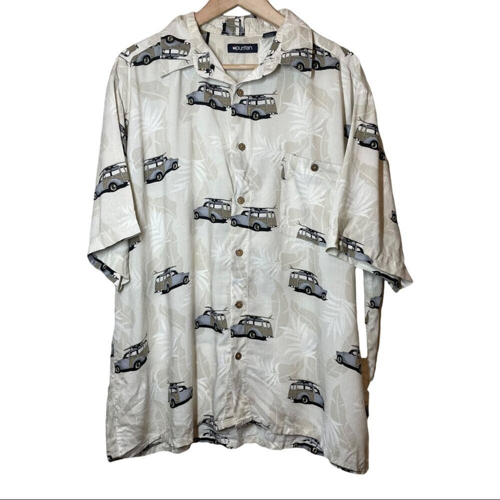 Puritan Mens Hawaiian Car Surf Button Down Shirt Short Sleeve XL